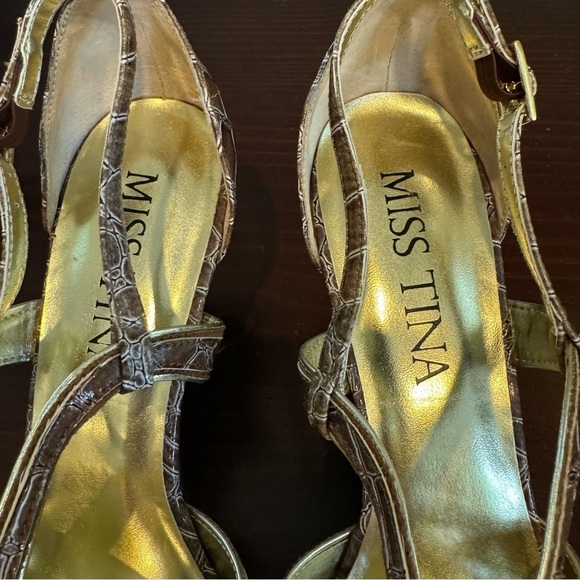 Miss Tina “knowles” reptile print strappy heels sandals New in Box tan brown 9 - Picture 13 of 15